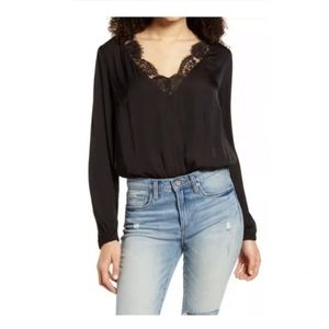 Socialite Lace Trim Satin Bodysuit